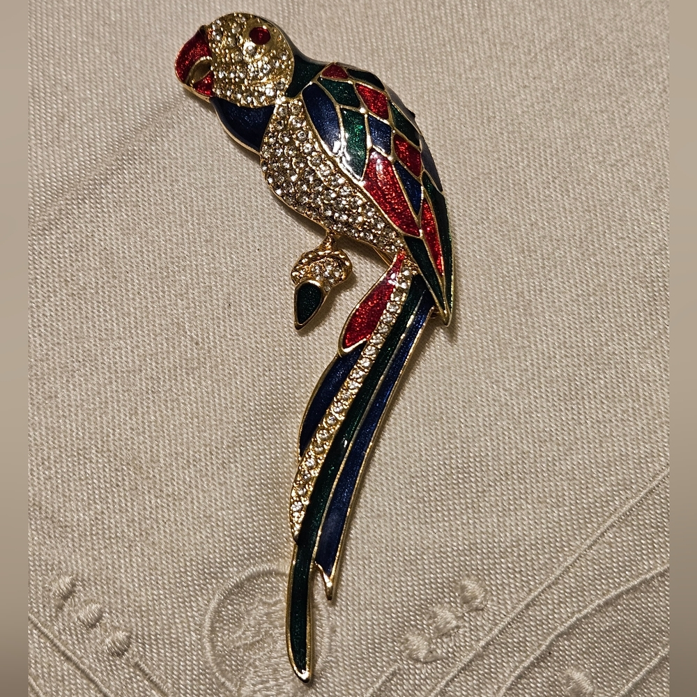 Giovanni Enameled Parrot Brooch